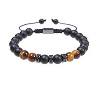 Mens Bangle, Men Bracelet Tiger Eye Tiger Eye Black Brown 8mm Natural Stone Adjustable Woven Bead Bracelet to My Amazing Boyfriend 30cmx8mm