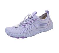 Mens Barefoot Breathable Knit Mesh Slip on Water Shoes Quick Dry Adjustable Shoelaces Orthopedic Watershoes Trainers Mens Lightweight Sport Beach Pool Diving Fishing Barefoot (Purple-B, 35)