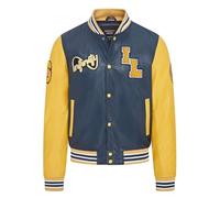 Mens Baseball Blue Yellow Leather Letterman Bomber Jacket