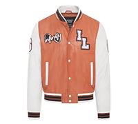 Mens Baseball Tan White Leather Letterman Bomber Jacket