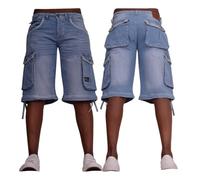 Men's Basic Cargo Bermuda Shorts - Baggy Three Quarter Knee-Length Jeans Light Wash 34W
