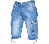 Men's Basic Cargo Bermuda Shorts - Baggy Three Quarter Knee-Length Jeans Light Wash 34W