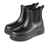 Men's Basic Rain Boot Printed Rubber Boots Waterproof Wellington Eva/PVC Footbed Short Mid Calf Wellies Unisex Soft Wool Lining Black