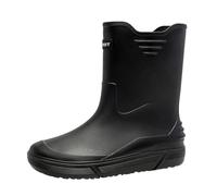 Men's Basic Rain Boot Women's Glossy Warm Boots for Wider Calf Fitting Waterproof Ankle Wellies Short Booties Easier On Off Good Black