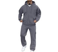 Mens Basic Tracksuit Set Plain Jogging Bottom Tracksuits Full Zip Hoodie Tops Fleece Hooded Tracksuit Zipped Track Top Gym Sports Casual Sweat Suit 2 Piece Sets Sweatshirt and Joggers Dark Gray