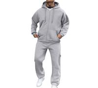 Mens Basic Tracksuit Set Plain Jogging Bottom Tracksuits Full Zip Hoodie Tops Fleece Hooded Tracksuit Zipped Track Top Gym Sports Casual Sweat Suit 2 Piece Sets Sweatshirt and Joggers Grey
