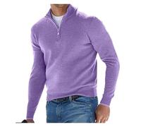 Men's Basic Zipped Sweater, Men's Cashmere Zip Basic Sweater,Men's Polo Shirt Classic V-Neck Sweater Long Sleeves Soft Touch Quarter Zip Mens Fleece Tops Half Zip Sweatshirt S-5XL(Light Purple,Large)