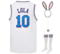 Mens Basketball Jersey #1 Bugs #10 Lola Space Movie Jersey Sets Hip Hop Sports Shirt for Halloween Party, #10 White Sets, Medium