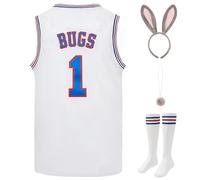 Mens Basketball Jersey #1 Bugs #10 Lola Space Movie Jersey Sets Hip Hop Sports Shirt for Halloween Party, #1 White Sets, Medium