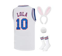Mens Basketball Jersey #10 Lola / #1 Bugs Halloween Costumes Space 90S Movie Jersey White/Red/Black XS-XXL, #10 White, XS
