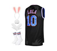Men's Basketball Jersey Lola #10 Bugs #1 Space Movie Jersey 90S Hip Hop Clothing Shirt for Party, #10 Black, Large