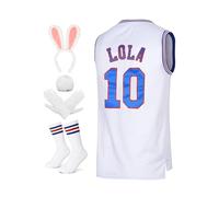 Men's Basketball Jersey Lola #10 Bugs #1 Space Movie Jersey 90S Hip Hop Clothing Shirt for Party(#10 White,Small)