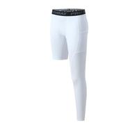 Men's Basketball Single Leg Tight Sports Pants 1/2 One Leg Compression Pants Athletic Base Layer Underwear, White-1-left-long, Medium