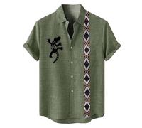 Men's Bathrobe 2025 Men's Summer Famous Ethnic Style Print Lapel Loose Casual Short Sleeve Shirt, Army Green, 5XL