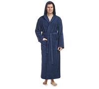 Men's bathrobe with hood, 100% cotton terry, extra long, L-XL long, Navy Marine