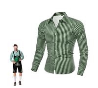 Mens Bavarian Classic Style Lederhosen Longsleeves Checked Shirts Mens Oktoberfest Shirts Long-Sleeve Checked Shirts Button Down Plaid Shirts