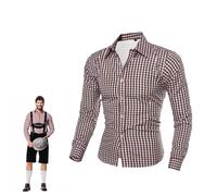 Mens Bavarian Classic Style Lederhosen Longsleeves Checked Shirts Mens Oktoberfest Shirts Long-Sleeve Checked Shirts Button Down Plaid Shirts