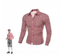 Mens Bavarian Classic Style Lederhosen Longsleeves Checked Shirts Mens Oktoberfest Shirts Long-Sleeve Checked Shirts Button Down Plaid Shirts