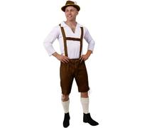 Mens Bavarian Costume - Large - Brown Lederhosen Style Trousers with traditional White shirt - Oktoberfest Fancy Dress
