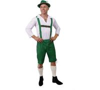 Mens Bavarian Costume - XXX-Large - Green Lederhosen Style Trousers with traditional White shirt - Oktoberfest Fancy Dress