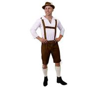 Mens Bavarian Costume - XXX-Large - White Long-Sleeved Shirt, Brown Lederhosen-Style Trousers - Adults Oktoberfest German Festival Germany Stag Night Fancy Dress Costume