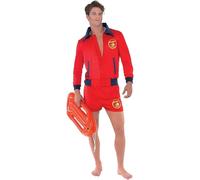 Smiffys Baywatch Lifeguard Costume in Red for Adults, Includes Top and Shorts with Iconic Baywatch Badge, Officially Licensed, Ideal Groups & Couples Costume, & Beach Themed Parties