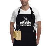 Mens BBQ Grilling Kitchen Aprons-May The Forks Be with You, Novelty Funny Cooking Apron for Movie Fans, Black Chef Apron, Christmas Gifts for Him, Men, Husband, Boyfriend, Son