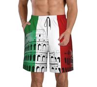 Men's Beach Board Shorts Roman Colosseum Italian Flag Summer Beach Swim Trunks Quick Dry Casual Holiday Boardshorts with Mesh Lining & Pockets