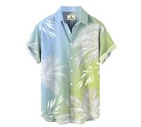Men's Beach Cruise Hawaiian Shirts Caribbean Tropical Casual Summer Shirt Outfits Short Sleeve Button Down Lapel Hawaiian Palm Tree Funny Floral Clothes Trendy Bowling Shirt Cuban Light Blue