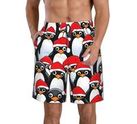 Men's Beach Shorts Swim TrunksFun Patterns Christmas Penguins Print for Surfing Running Summer Vacation, White, 3XL