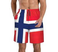 Men's Beach Shorts Swim TrunksFun Patterns Norwegian Flag Print for Surfing Running Summer Vacation, White, L