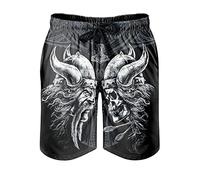Men's Beach Shorts Swimming Trunks Viking Odin Skull Swim Trunks Multicoloured 3D Print Graphic with Mesh Lining Beach Shorts Running Shorts with Drawstring Pockets, mens, White, M