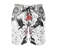 Men's Beach Shorts Swimming Trunks Viking Tattoo The Ravens Crow Swimwear Classic 3D Print Mesh Lining Surf Beach Shorts Leisure Short with Drawstring Pockets White M, White