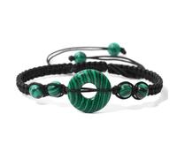 Mens Beaded Bracelet,Adjustable Braide Niche Design 6Mm Natural Gemstone Crystal Safety Buckle Relief Reiki Yoga Stretch Bracelets,Energy Jewellery for Women Men Green Peacock
