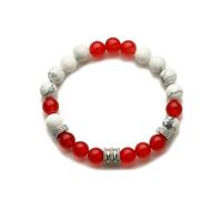 Mens Beaded Bracelet,Light Luxury 8Mm Natural Gemstone Stone Crystal White Turquoise Relief Reiki Yoga Beaded Stretch Bracelets,Energy Jewellery for Women Men Red Agate