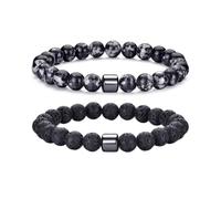 Mens Beaded Bracelets Set, Natural Stone Bracelet for Men Women, Tiger Eye Black White Green Stretch Bead Bracelet, Stackable Gift Jewelry, One Size, Acetate, no gemstone