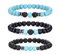 Mens Beaded Bracelets Set, Natural Stone Bracelet for Men Women, Tiger Eye Black White Green Stretch Bead Bracelet, Stackable Gift Jewelry, One Size, Acetate, no gemstone