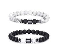 Mens Beaded Bracelets Set, Natural Stone Bracelet for Men Women, Tiger Eye Black White Green Stretch Bead Bracelet, Stackable Gift Jewelry, One Size, Acetate, no gemstone