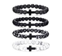 Mens Beaded Bracelets Set, Natural Stone Bracelet for Men Women, Tiger Eye Black White Green Stretch Bead Bracelet, Stackable Gift Jewelry, One Size, Acetate, no gemstone
