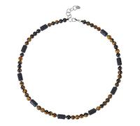 Mens Beaded Necklace Black Lava Beads Chain Natural Gemstone Necklace for Men Women Handmade Healing Crystal Strand Jewelry Gift with pouch Tiger Eye Stone