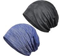 Mens Beanie Hat, 2-Pack Slouch Beanie for Running Cycling Sleep, Skull Caps Classic Baggy Hat, Soft Cycling Helmet Liner Sport Cap, Breathable Sleeping Cap Chemo Headwear Slouchy Beanie for Men Women