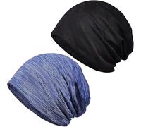 Mens Beanie Hat, 2-Pack Slouch Beanie for Running Cycling Sleep, Skull Caps Classic Baggy Hat, Soft Cycling Helmet Liner Sport Cap, Breathable Sleeping Cap Chemo Headwear Slouchy Beanie for Men Women