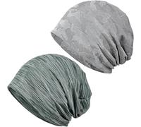 Mens Beanie Hat, 2-Pack Slouch Beanie for Running Cycling Sleep, Skull Caps Classic Baggy Hat, Soft Cycling Helmet Liner Sport Cap, Breathable Sleeping Cap Chemo Headwear Slouchy Beanie for Men Women