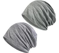 Mens Beanie Hat, 2-Pack Slouch Beanie for Running Cycling Sleep, Skull Caps Classic Baggy Hat, Soft Cycling Helmet Liner Sport Cap, Breathable Sleeping Cap Chemo Headwear Slouchy Beanie for Men Women