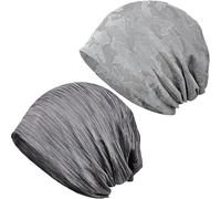Mens Beanie Hat, 2-Pack Slouch Beanie for Running Cycling Sleep, Skull Caps Classic Baggy Hat, Soft Cycling Helmet Liner Sport Cap, Breathable Sleeping Cap Chemo Headwear Slouchy Beanie for Men Women