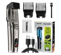 Men's Beard Trimmer-All-in-One Professional Vacuum Hair Clipper for Men with 20 Length Adjustable, Stainless Steel Blade for Precision Facial Hair Trimming Cordless IPX6 Waterproof, LED Display