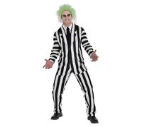 Men's Beetlejuice Costume | Adult Black and White Striped Jacket Shirt Tie and Pants for Halloween, Multicolor, Large/X-Large