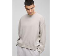 Mens Beige Extended Neck Boxy Man Woven Tab Waffle Sweatshirt, Beige M