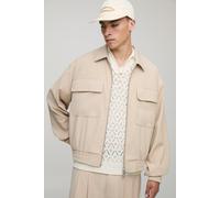 Mens Beige Oversized Boxy Cargo Pocket Harrington Jacket, Beige L