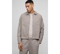 Mens Beige Oversized Boxy Fit Herringbone Cargo Pocket Harrington, Beige S